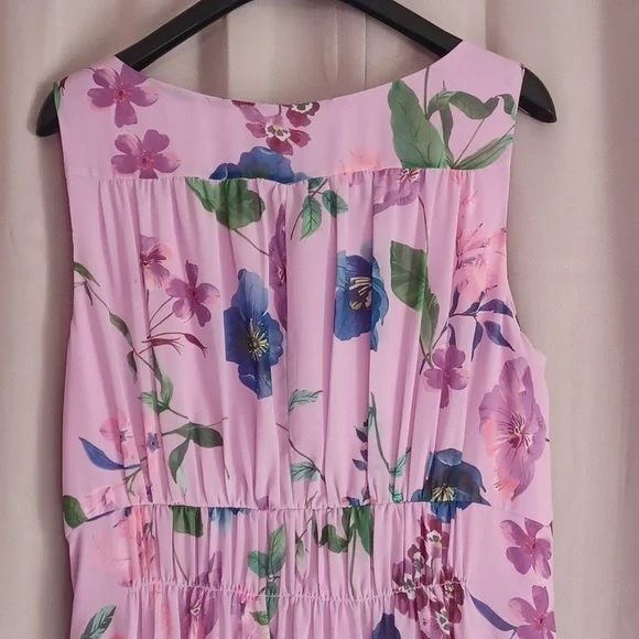 Talbots Georgette Botanical Fit&Flare Midi Dress, Purple Floral, Ruched Waist - Picture 11 of 16